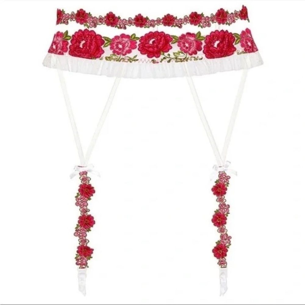 New! For Love & and Lemons V-day Floral Embroidered Garter Belt 31671
